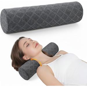 Cervical Memory Foam Neck Roll Pillow Support Pillows for Sleeping 3.9in H Small Round Circle Cylinder Pillow for Neck Back Lumbar Leg Yoga Pain Relief (Gray M)