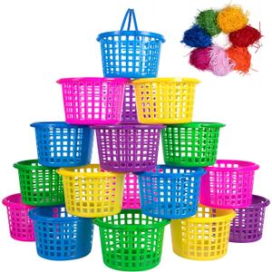 18PCS Easter Baskets Small for Kids Bulk with Handles Plus 70g Easter Grass Stuffers Fillers Egg Hunt Game Gifts Party Favors 6.5" x 6.7"