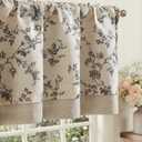 jinchan Amlie Floral Linen Valance Curtain Farmhouse Kitchen Valance for Living Room Laundry Light Filtering Double Layer Cottagecore Window Treatment Rod Pocket 1 Panel 16 Inch Charcoal on Linen
