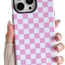 Longlayss Compatible with iPhone 14 Pro Max Case Cute Aesthetic Checkerboard Checkered Phone Case for Women Girl Shockproof Slim TPU and Hard PC Protective Cover (Pink)