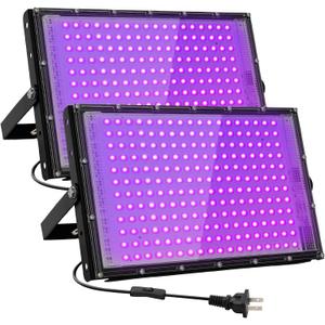 200W LED Black Lights for Glow Party IP65 Waterproof UV Blacklight Floodlight 395nm Blacklight Spotlight Purple Black Light Flood Light UV Lights Lamp for Halloween Decor (2 Pack)