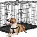 FDW Dog Crate Dog Kennel Cage with Double Door,36 inch Folding Metal Wire Dog Cage with Removable Tray&Divider Panel,Pet Crate for Medium Dogs,Black