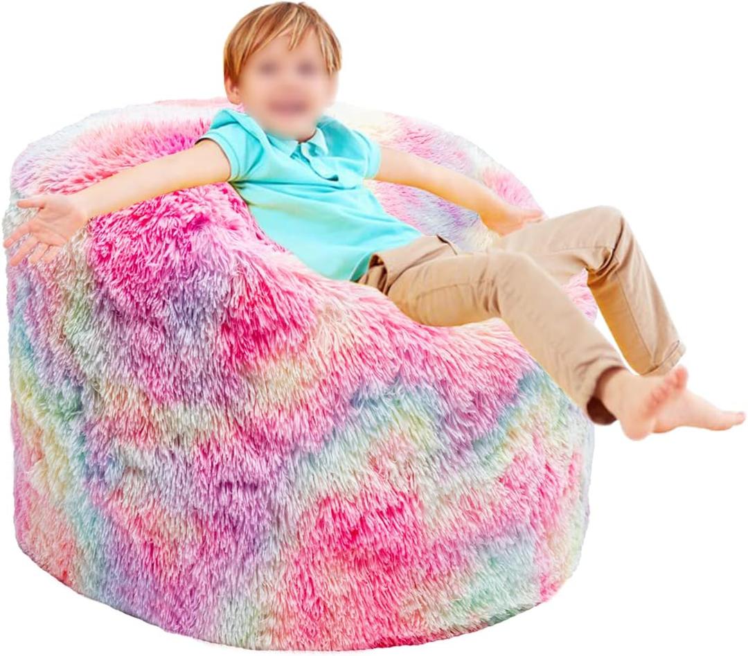 Storage Bean Bag Chairs Cover NO Filler Bean Bag Cover Living Room Furniture 31x20 Inch Soft Washable Plush Fiber Adult Bean Bag Bed Fuzzy Love Sack Beanbag Cover NO Filling Rainbow