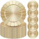 Mifoci 50 Pcs Gold Charger Plates Bulk 13 Inch Plastic Round Chargers Fluted Edge Dinner Plate Wedding Decoration for Table Setting Wedding Party Event Tabletop(Light Gold)