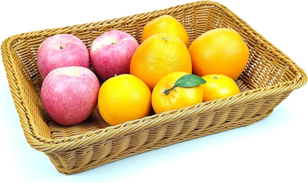 ANRUIDE 16" Poly Wicker Bread Basket, Long Woven Tabletop Food Fruit Vegetables Serving Basket, Restaurant Serving, Honey Brown