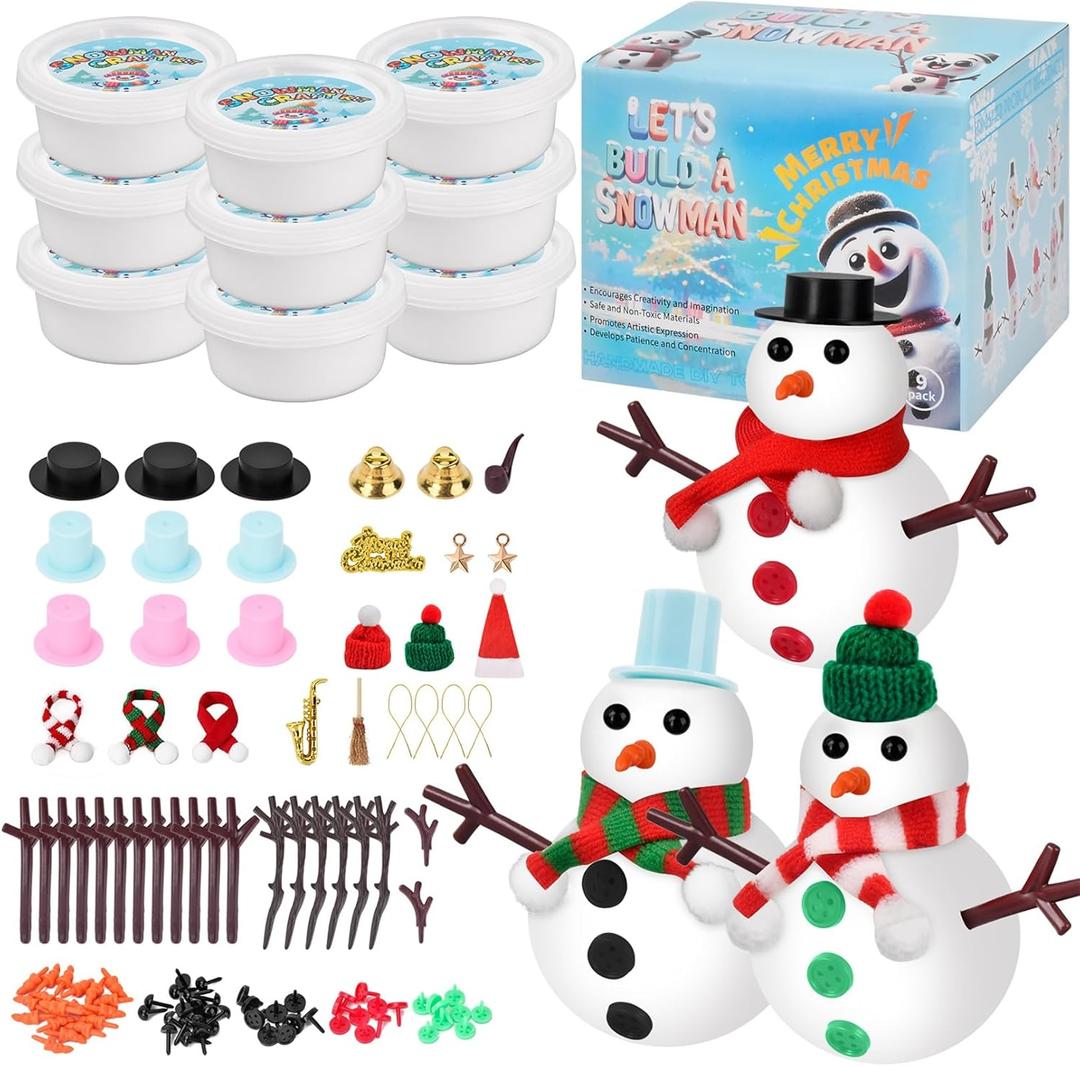 Stocking Stuffers for Kids Teen Boys Girls - 9 Pack Build Snowman Kit Christmas Crafts Gifts for Kids Creative Air Dry Modeling Clay Xmas Gift Birthday Gifts