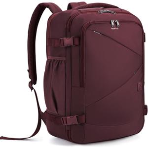 ECOHUB Carry On Travel Backpack, Expandable Airlines Personal Item Bag 18x14x8, Water Resistant 17 inch Laptop Backpack Flight Approved, 12 Pockets 30L Work Backpacks with Wet Pocket & Cable Slot, Red