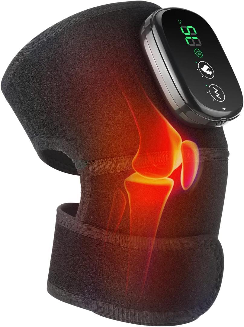 MOAJAZA Cordless Knee Heating Pad with Vibration, FSA or HSA Eligible, Heated Knee Brace Wrap, Heating Pad for Shoulder Elbow (Pack of 1 Black)