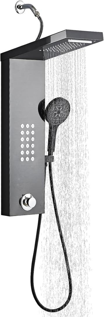 Shower Panel Tower System,Rain Shower Head Rainfall
Waterfall Shower,Handheld High Pressure Rain Massage System(Black)