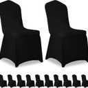 12 Pack Black Stretch Polyester Spandex Chair Covers Universal Washable Removable Chair Slipcovers Protector for Wedding Banquet Events Party Dining Decoration