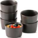 Ramekins 4 oz,Oven Safe Small Ramekins for Creme Brulee, Souffle, Black Ramkeins for Baking,Ceramic Mini Ramkeins Set of 6, Custard cups for Kitchen, Matte Black