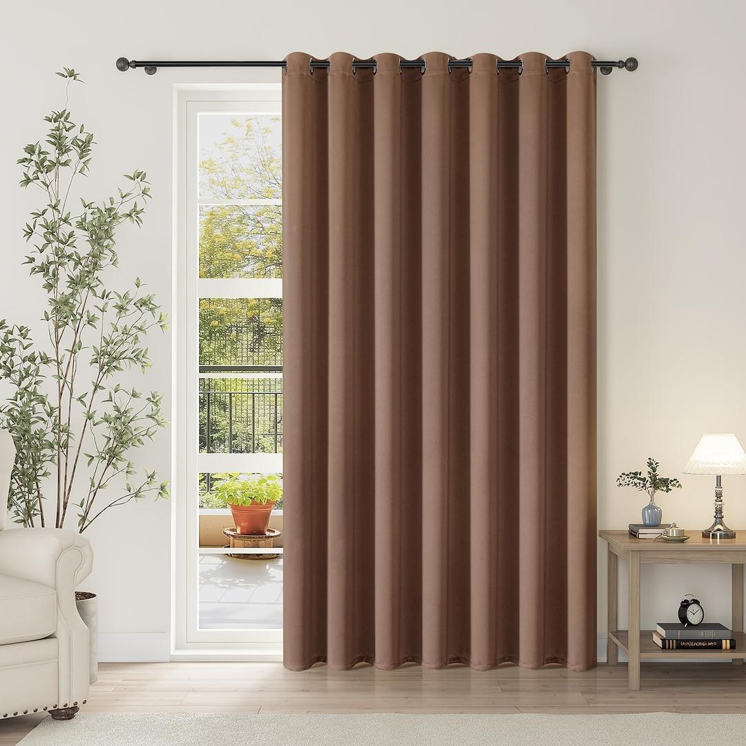 ChrisDowa Room Divider Curtain 90 Inches Long, Wide Blackout Sliding Door Curtain for Bedroom, Room Darkening Privacy Window Curtain for Patio Door (1 Panel Set, Cappuccino, 100 x 90 Inch)
