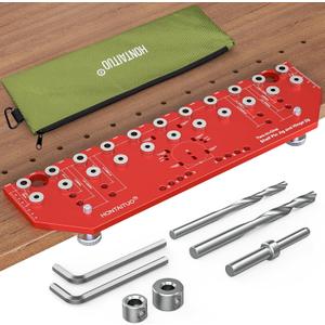 11-Hole Shelf Pin Jig and Hinge Jig 2-in-1,1/4 Inch and 5mm Shelf Pin Drilling Jig,Self-contained Clamping Function Shelf Jig and Cabinet Hardware Jig Tool Drill Guide