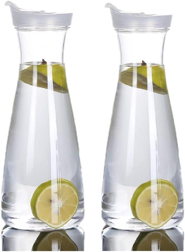2 Pack Acrylic Water Carafe with Flip Top Lid, Food Grade & Recyclable Shatterproof Pitcher - for Water, Iced Tea, Juice, Lemonade, Milk, Cold Brew, Mimosa Bar
