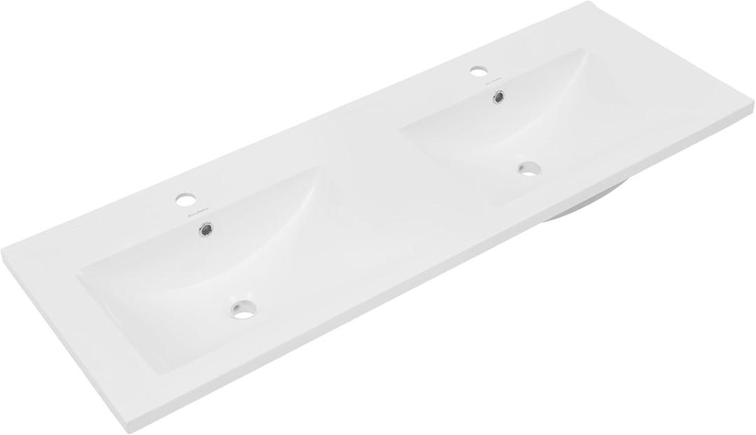 48" Ceramic Vanity Top with Double Basins (Glossy White)
