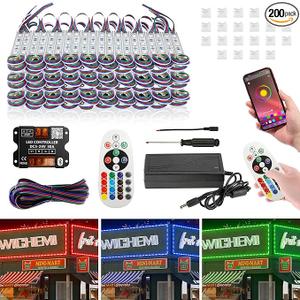WICHEMI Storefront LED Lights Bluetooth APP Control LED Modules for Signs 120ft 240PCS 3 Led 5050 SMD RGB LED Strip Lights Business Window Lights Super Bright Waterproof for Store Advertising Décor