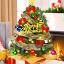 Small Christmas Tree with Lights, 2 FT Mini Christmas Tree with Lifelike Branches Hanging Ornaments Decorative Bow Gift Boxes for Table Mantle Home Indoor DIY Christmas Decorations (Green+red)