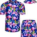 TUNEVUSE Mens Hawaiian Shirts and Shorts Set 2 Pieces Beach Outfits Flower Print Summer Tropical Suit with Bucket Hats (5X-Large)