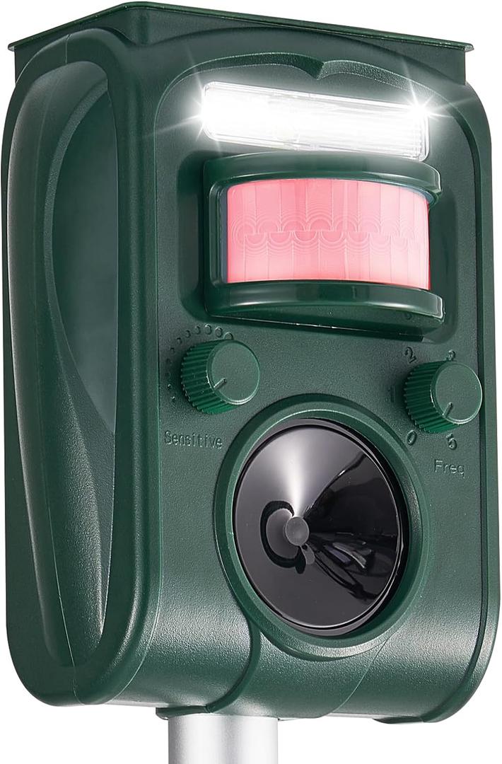 Upgraded Solar Ultrasonic Deer Repellent Devices Motion Detection, Waterproof Cat Repellent Outdoor, Squirrel Raccoon Rabbit Dog Repellent Deterrent with LED Flash Lights for Yard Farm Garden (Dark Green)