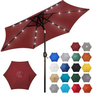 Blissun 7.5 ft Solar Umbrella, 18 LED Lighted Patio Umbrella, Table Market Umbrella, Burgundy