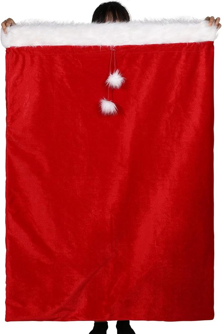 Treela 56 x 36 Inch Extra Large Christmas Velvet Santa Bag Jumbo Red Santa Gift Sack with Cord Drawstring Giant Christmas Claus Gift Bag Large Wrap Sack for Xmas Present Party Supply Holiday Wrapping
