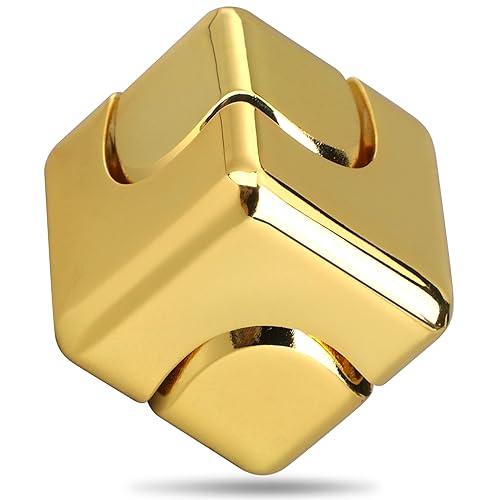Dilabnba Metal Cube Fidget Spinner Toy for Kids Adults, Gold Cube Fidget Block Figner Spinner Focus 2 in 1 Spinning for Boys 3-12, Mini Gadget Easter Basket Stuff Desk Relaxing EDC Toy