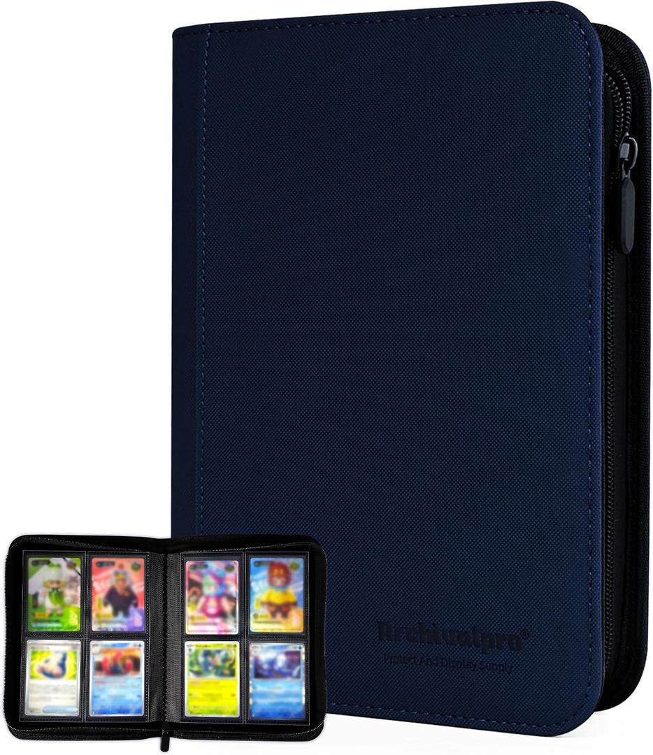 Premium Trading Card Binder 4 Pocket - 160 Cards Holder Album with Premium PU Leather, Durable Zip Binder for Sports Cards, TCG, MTG, Baseball & Gaming Card Collection(4 Pocket)