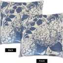 MAMYL Set of 2 Linen Floral Pillow Covers, Hydrangea Pattern Throw Pillow Covers, Boho Vintage Cushion Covers for Sofa, Living Room, Bedroom, Farmhouse Decor (Blue, 18''X18'')