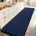ACCUMTEK Striped Navy Blue Bathroom Rug Mat 48"x20" Ultra Soft, Non Slip Chenille Bath Rugs, Absorbent Plush Shaggy Bath Mats for Bathroom, Bedroom, Kitchen, Shower, Tub