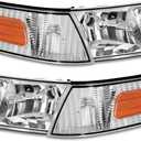 Headlights Assembly Fit For 1998-2011 Ford Crown Victoria w/Corner Headlamp 98-11 Crown Victoria Passenger and Driver Side (Chrome Housing Amber Reflector)