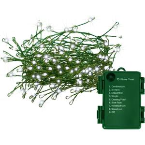 Battery Operated Christmas Lights, 20FT 200 Micro LEDs Fairy Lights with 8 Modes and Timer, Green Copper Wire for Indoor Outdoor Christmas Tree Wreath Garland Garden Party,Cool White