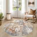 DMOYEST 5ft Round Area Rug Living Room Rugs - 5x5 Washable Large Soft Indoor Neutral Modern Abstract Low Pile Rug Carpet for Bedroom Dining Room Farmhouse Home Office - Grey Brown