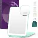 Mocado LED Foldable Travel Makeup Mirror - 5x7 inches3 Colors Light Modes USB Rechargeable Touch Screen, Portable Tabletop Cosmetic Mirror for Travel, Cosmetic, Office (Green)