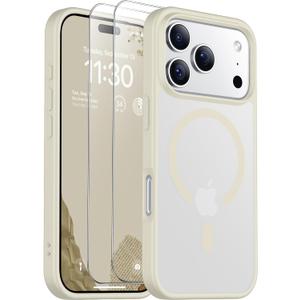 SPIDERCASE for iPhone 17 Pro Max Case, Magnetic Translucent Matte Case with 2PCS Tempered Glass Screen Protector Slim Phone Case for iPhone 17 Pro Max 6.9'', Antique White