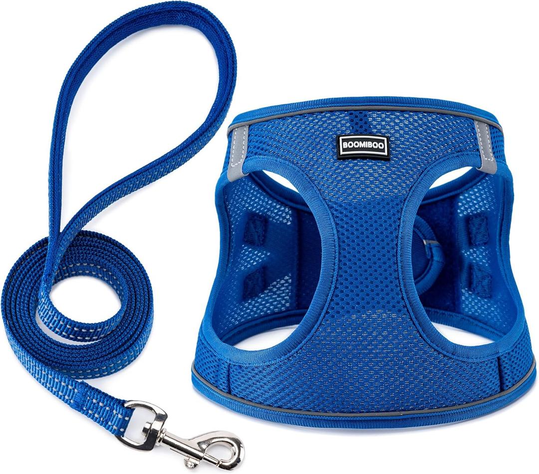 BOOMIBOO Dog Harness with Leash Set, No Pull Adjustable Reflective Step-in Puppy Pet Vest Harnesses for Small Medium Large Dogs and Cats,Blue S