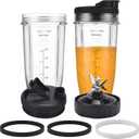 [Upgraded] Replacement 24oz Cups for Nutri Ninja Blenders, Cups with 7 Fins Replacement Extractor Blade Parts fit Ninja Auto iQ BL682-30 BL642-30 BL450-30 BL455-30 BL456-30 BL482-30 BL687CO-30 etc.