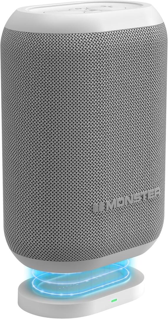 Monster DNA One Portable Bluetooth Speaker, Loud Portable Speaker with 360 Bass Sound and 10W Qi Certified Wireless Charging Pad, IP67 Waterproof- for Travel, Indoor and Outdoor Use (White)