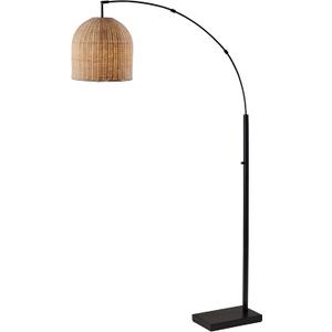 Adesso Bronze Arc Floor Lamp with a Rattan Shade – Modern, Coastal Overhead Accent Light for Bedroom, Living Room, or Home Office, 80” Tall