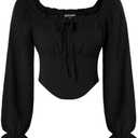 Scarlet Darkness Vintage Corset Tops for Women Renaissance Blouse Off Shoulder Long Sleeve Top M, Black