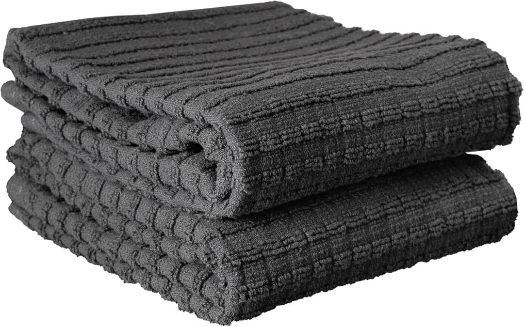 Ritz Royale Collection 100% Combed Terry Cotton, Highly Absorbent, Oversized, Kitchen Towel Set, 28" x 18", 2-Pack, Solid Graphite