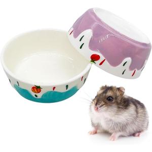 2 Pack Hamster Food Bowl Small Animals Ceramic Food Water Bowl Prevent Tipping Moving for Gerbil Chinchilla Hedgehog Rat (Color: Purple + Blue)