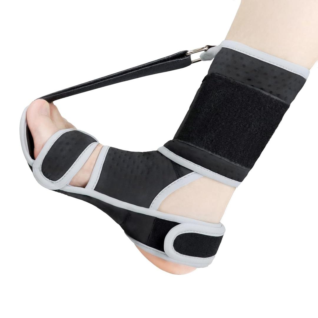 Plantar Fasciitis Night Splint, Plantar Fasciitis Relief, Achilles Tendonitis Healing, Bone Spurs, Foot Drop, Flat Arches, Adjustable Foot Support. Soft and Breathable-Dark Black