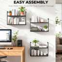 Wall Mounted Bookshelves Set of 3, Floating Shelves for Wall, 6-Tier Wooden Hanging Bookshelf, Easy Installation Book Organizer for Home Office, Living Room, and Bedroom