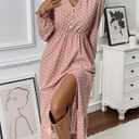 Women's Midi Dresses for Women V Neck Long Sleeve Fitted Family Photo Outfits Pink Dress Long Sleeve Pretty Garden Dresses (Pink, S)