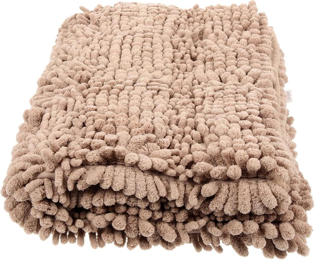 Chenille Extra Thick Non-Slip Bathroom Rug Mat for Entryway Soft Absorbent Chenille Bath Mat Camel Machine Washable Ultra Thick Easy Care (Khaki)