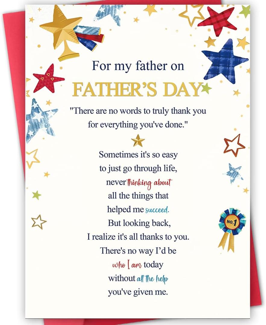 6 x Heartfelt Father's Day Card for Dad from Son Daughter,Unique Fathers Day Cards Gift for Men,Meaningful Thank You Card for Father