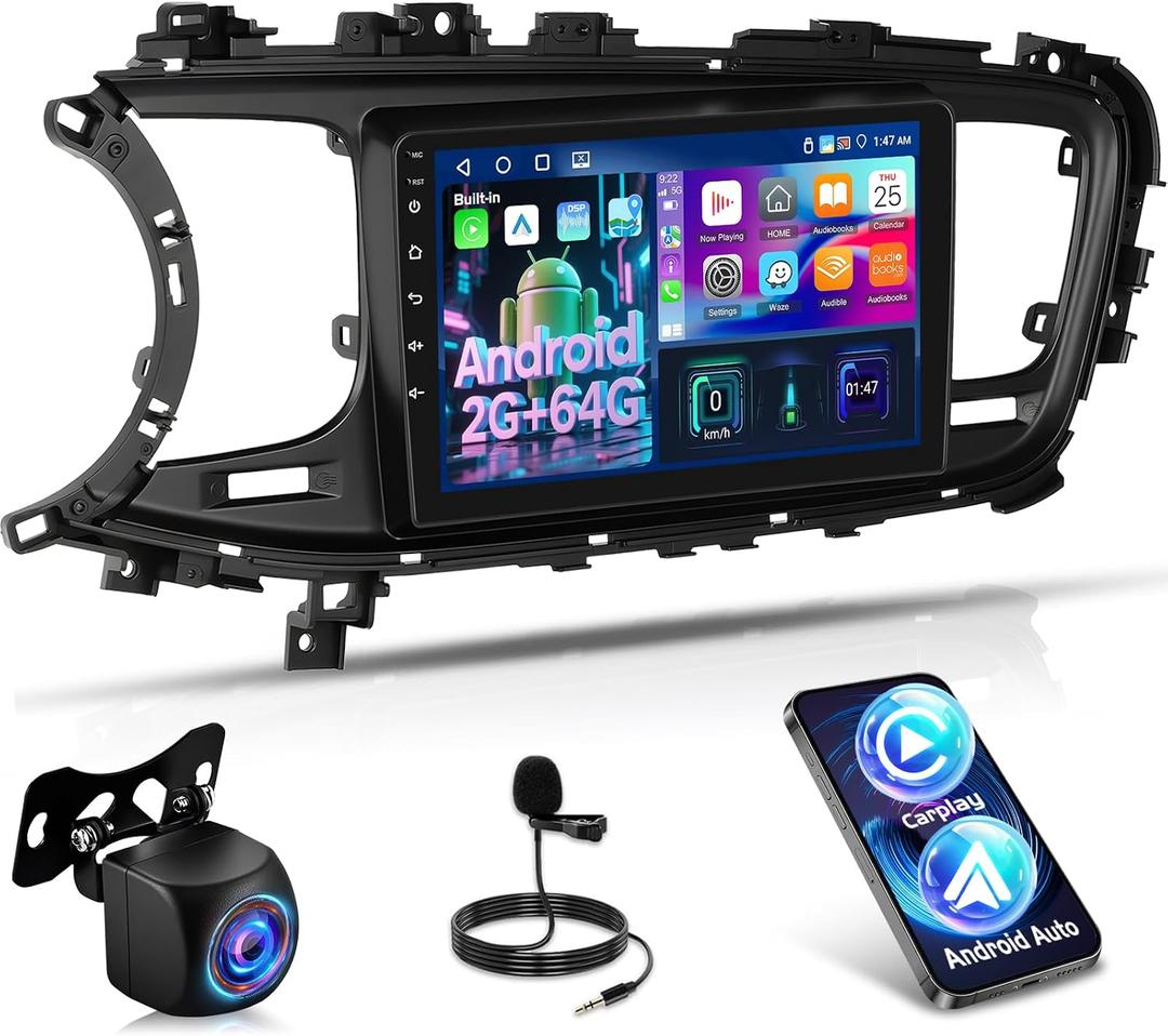 [2+64G] Android 15 Radio for Kia Optima K5 2013 2014 2015: NHOPEEW 9 inch Touchscreen Car Radio - Wireless Carplay and Android Auto, GPS, DSP/EQ, 5G/WiFi, Split Screen, SWC + AHD Rearview Camera