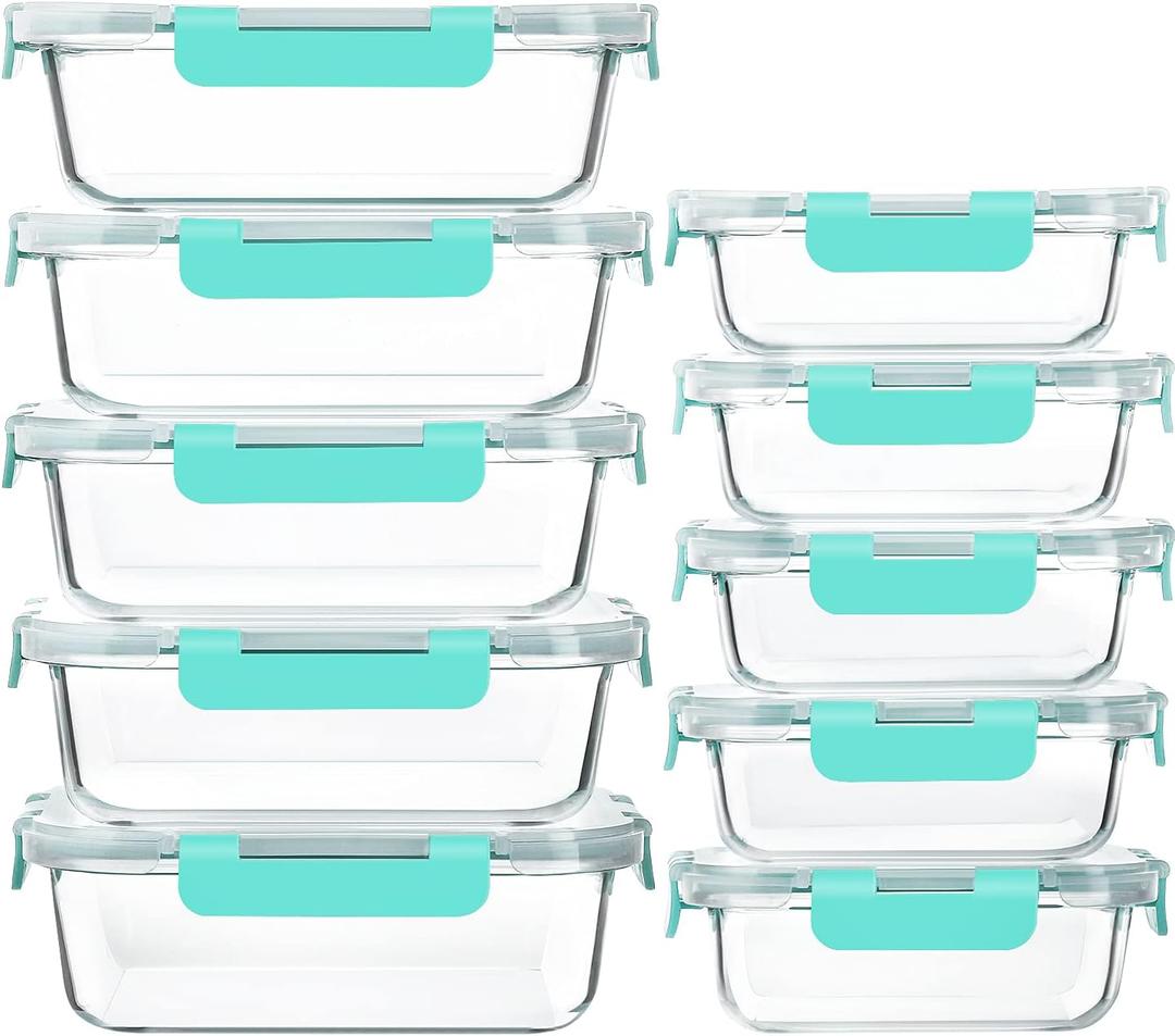 [10-Pack]Glass Meal Prep Containers with Lids, MCIRCO Glass Food Storage Containers with Snap Locking Lids, Airtight Lunch Containers, Microwave, Oven, Freezer and Dishwasher, Green
