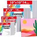 Small Canvas Boards for Kids Painting 56Pcs of 5x5, 6x6, 8x8, 10x10 inch Flat Square Canvas Panels, 100% Cotton White Acrylic Watercolor Paint