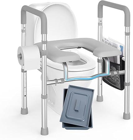 Raised Toilet Seat with Handles -HSA 400LB Adjustable Width Height Elevated Toilet Seat Riser for Seniors with Cozy Padded Armrests Handles Paper Holder Bedside Commode for Elderly, Silver